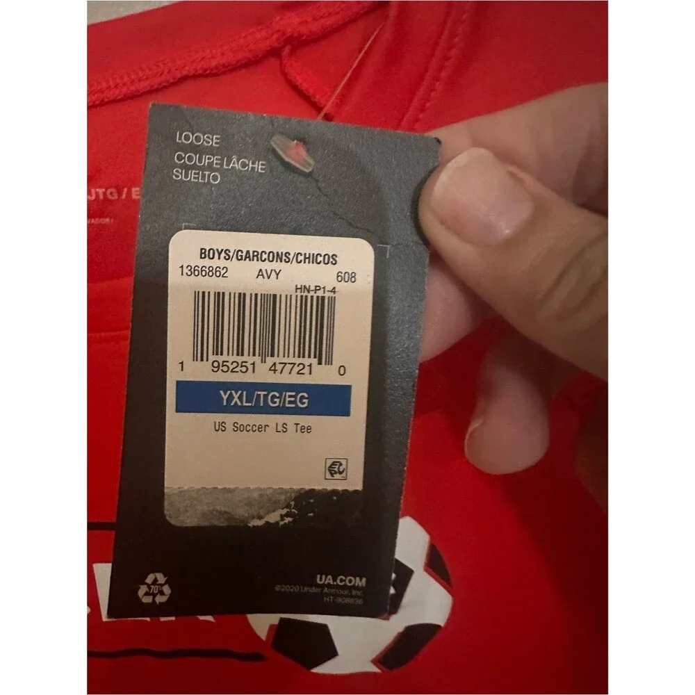 Under Armour Kids' Red 'Soccer' Long Sleeve Jersey Tee T shirt NWT size XL
